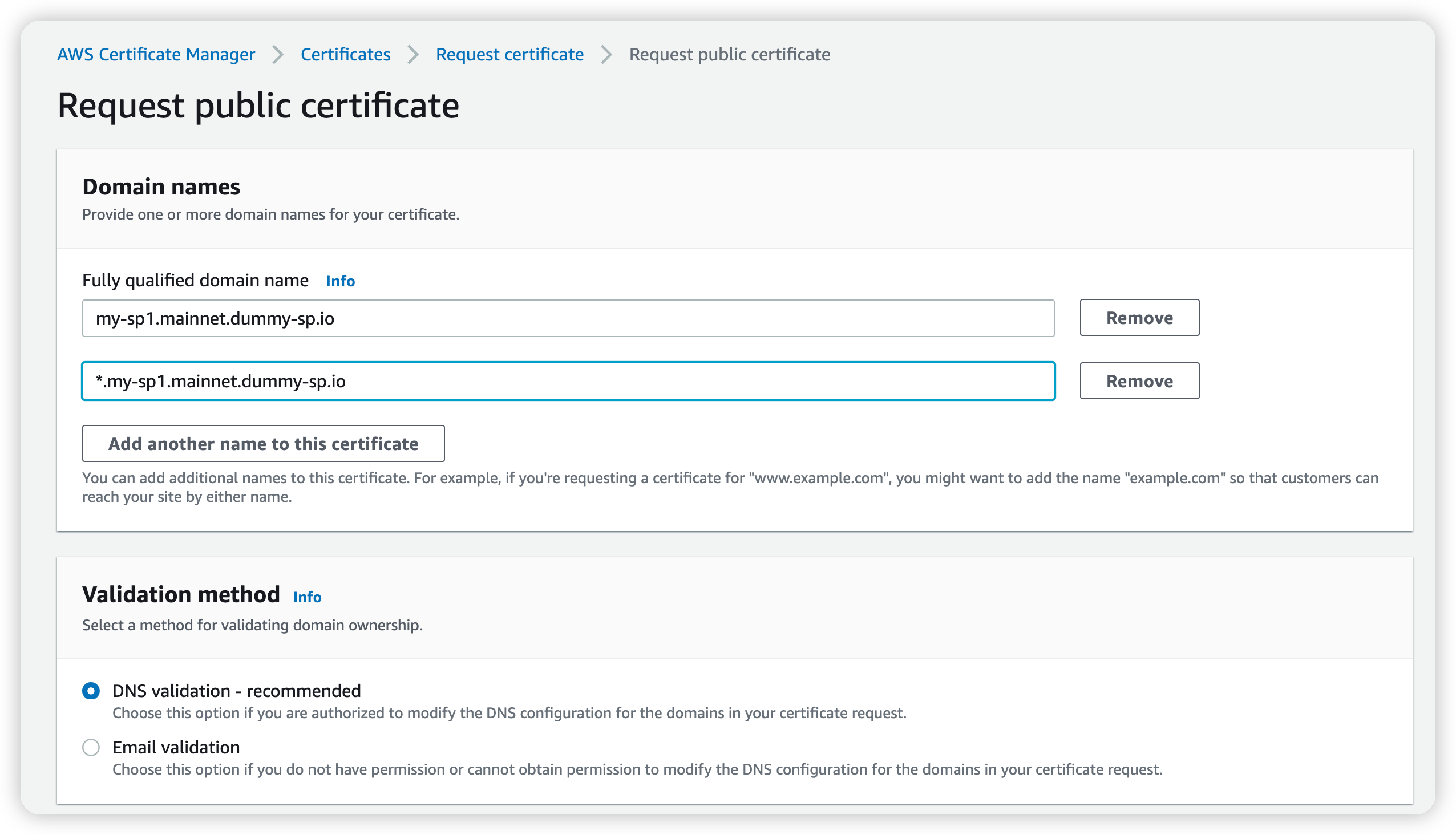 SP AWS ACM CERT