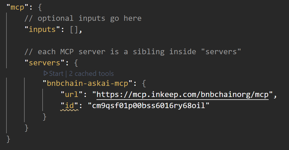 Settings JSON with the Ask AI block added